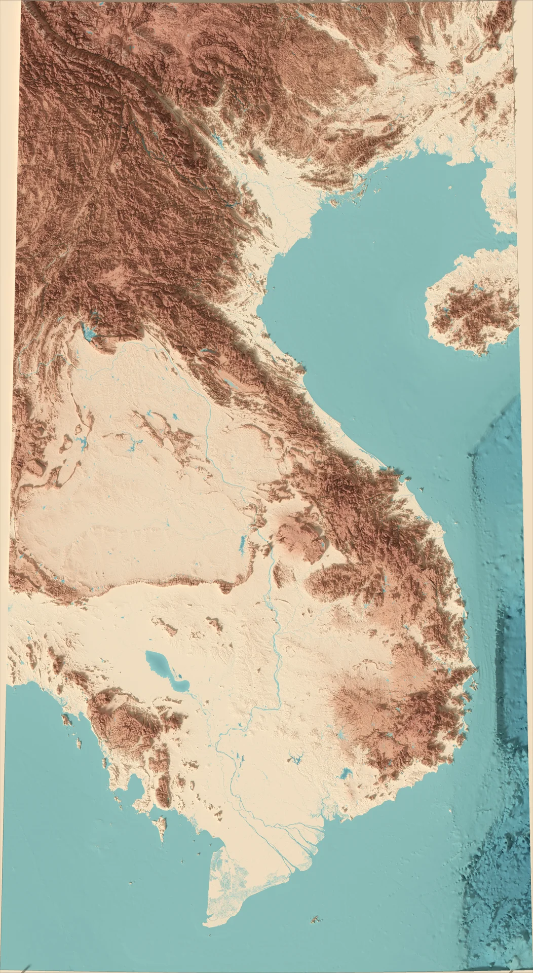 Ray-traced relief map of Vietnam