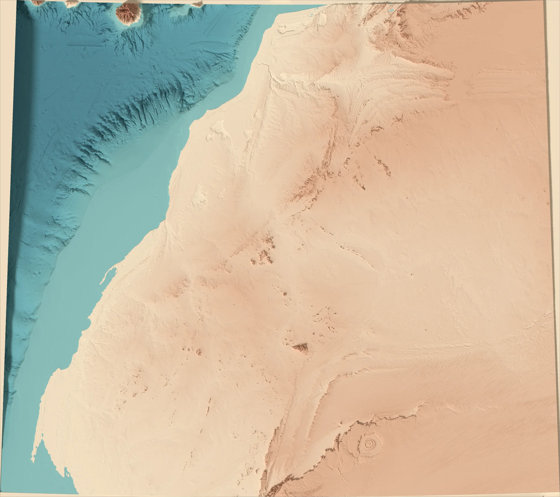 Ray-traced relief map of Western Sahara