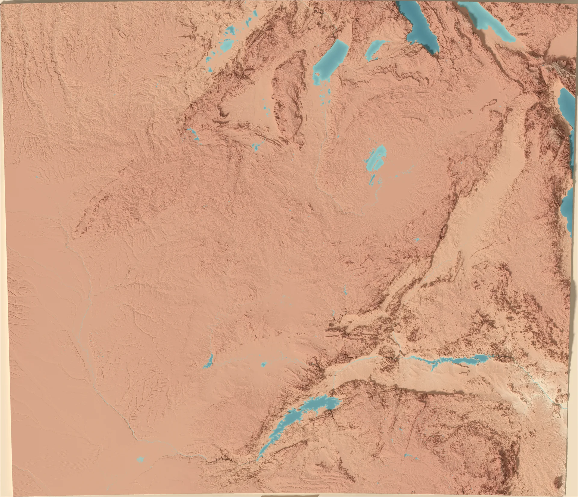 Ray-traced relief map of Zambia