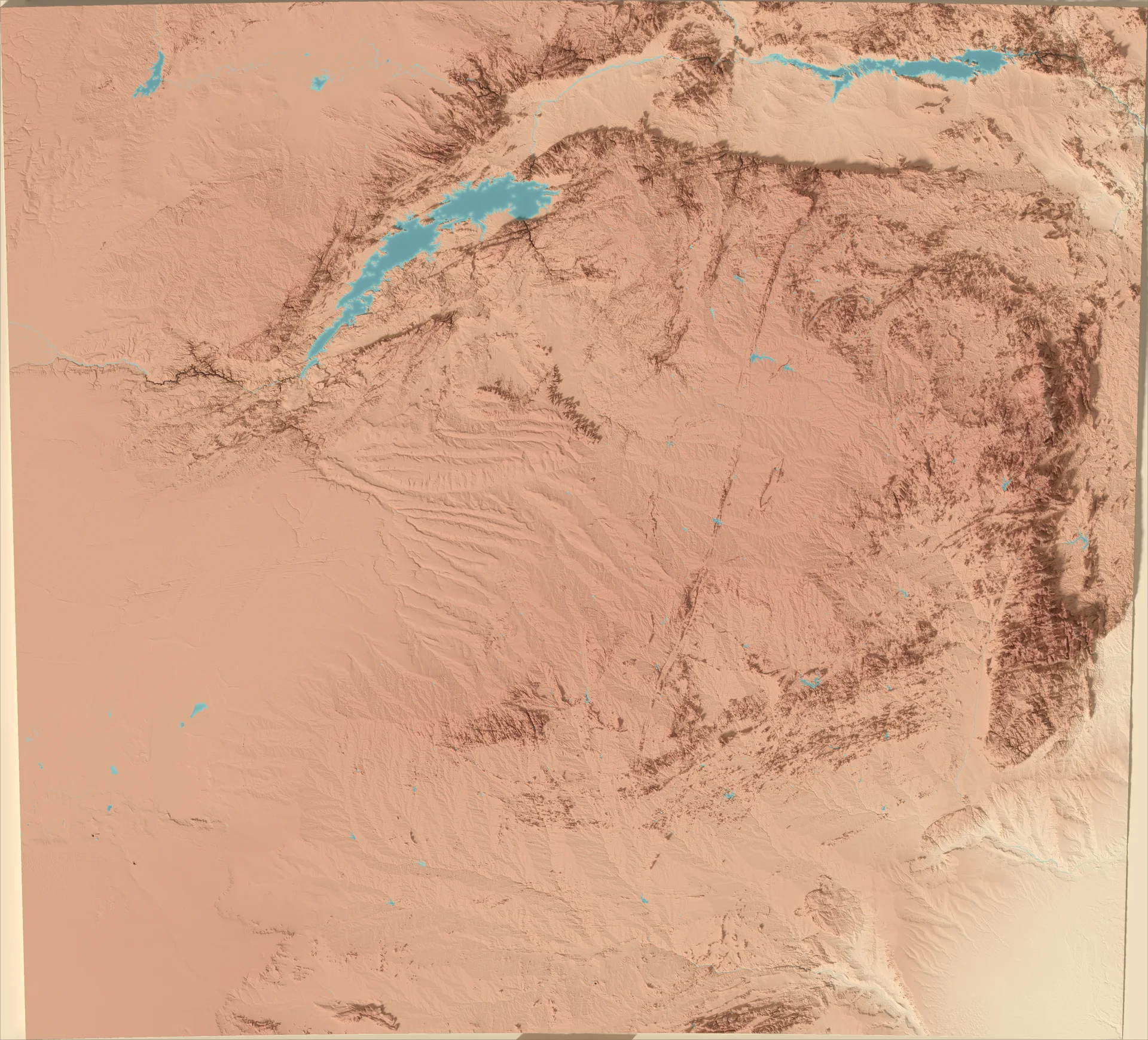 Ray-traced relief map of Zimbabwe